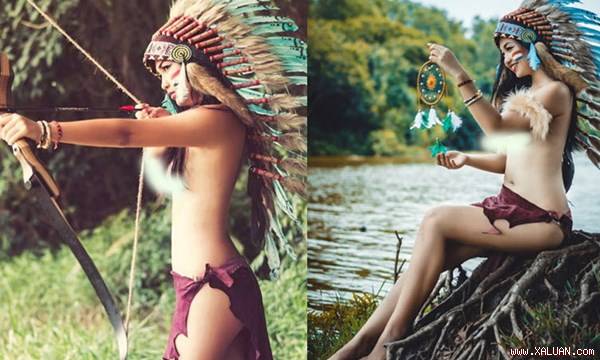 Thiếu nữ xinh đẹp để ngực trần hóa thân thành thổ dân gây sốt