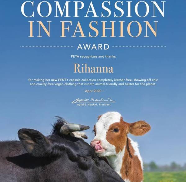 Giải thưởng PETA dành tặng Rihanna với bộ sưu tập thuần chay. Ảnh: PETA.